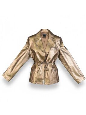 Outeredge Womens Gold Metallic Belted Blazer  Stylish Jacket  Size M